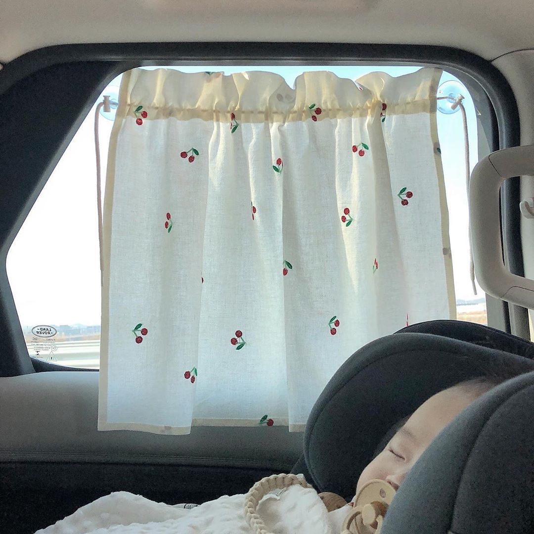 ins south Korean wind embroidery small cherry polo dot car curtain sunscreen children sitting in car with sunscreen sunscreen blinds