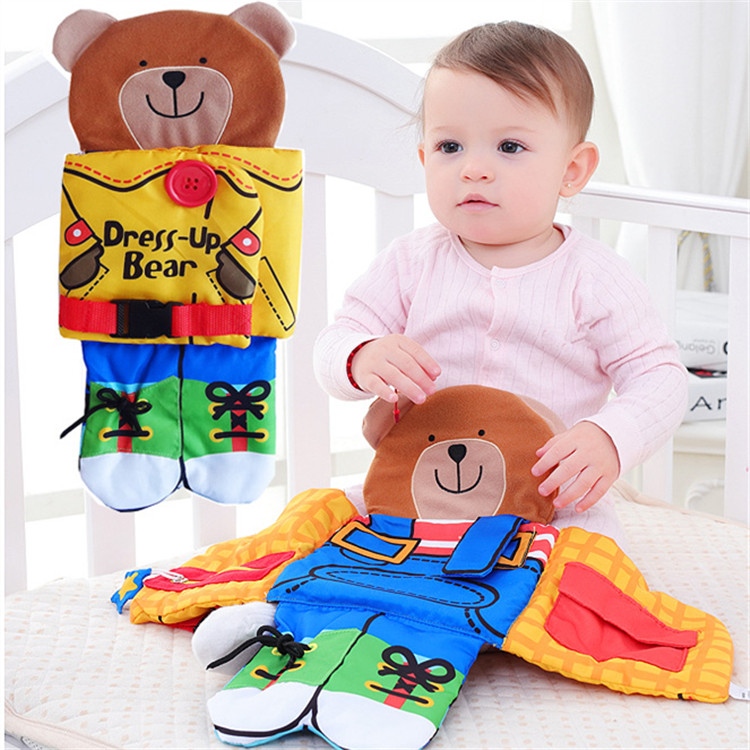 Multifunctional baby early education three-dimensional cloth book bear dressing zipper button button shoelace baby educational toy