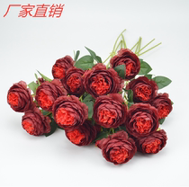 Emulation 3 heads Ocean peony wedding decoration road leading flower wall wedding Atlantic Rose tea Meihua Living room table flower