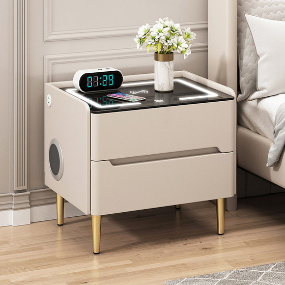 智能床头柜实木轻奢现代简约多功能蓝牙音箱无线充卧室家用床边柜