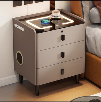 Solid wood smart bedside table modern simple multifunctional