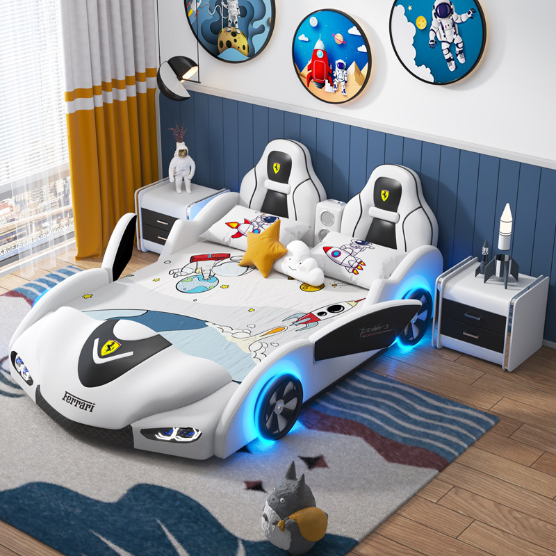 Children's bed Boy cartoon car double bed Solid wooden creative baby small bed Boy's single bed Boy's car bed