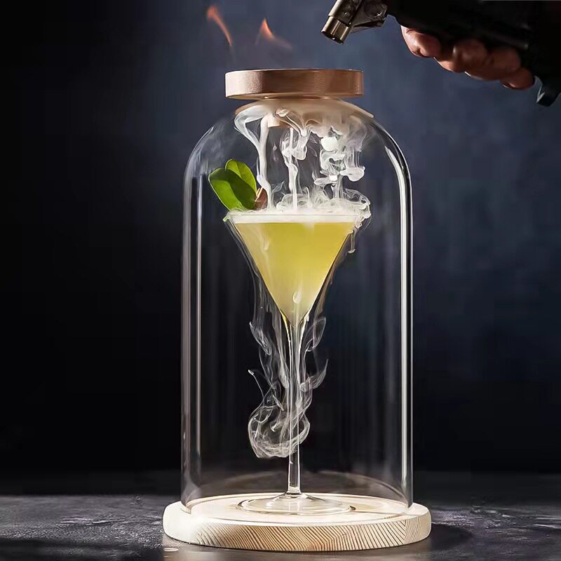 Bacco-bartender Molecular Cocktail Smoke Gun with hole glass cover with fragrance whiskey Circular Wine Cocktail