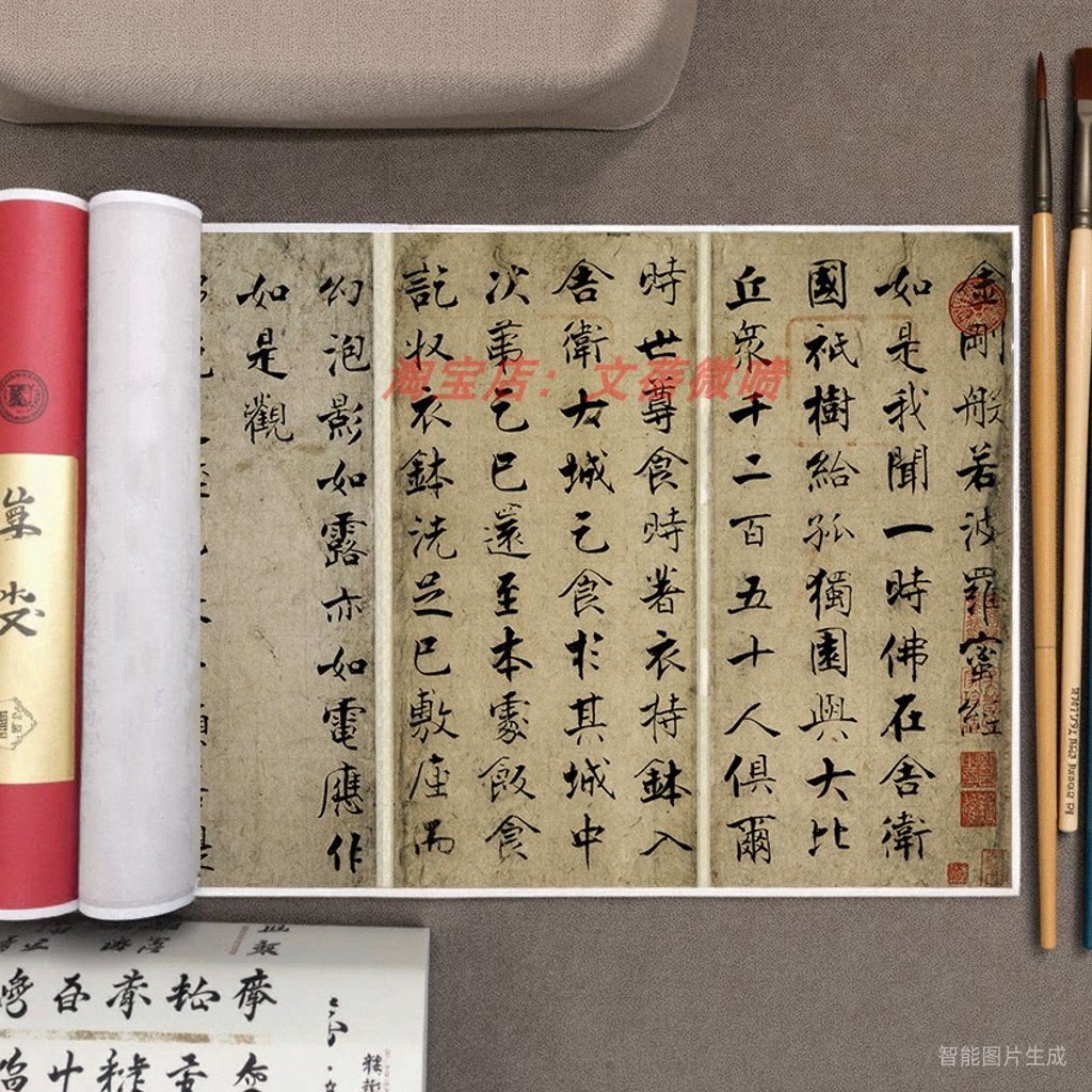 張即之楷書金剛般若波羅蜜寫經殘卷高清複製原大真跡絹布裝裱懷舊風格