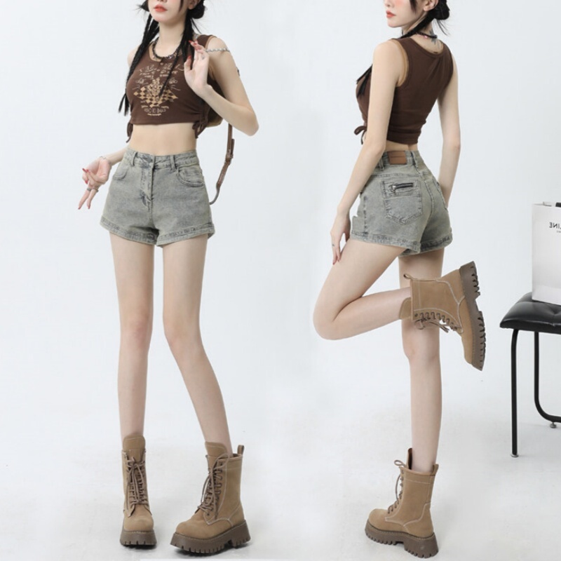 American Retro Denim Shorts for Women, Summer Thin Style, High-Waisted, Tight-Fitting, Stretchy A-Line Ultra-Short Hot Pants