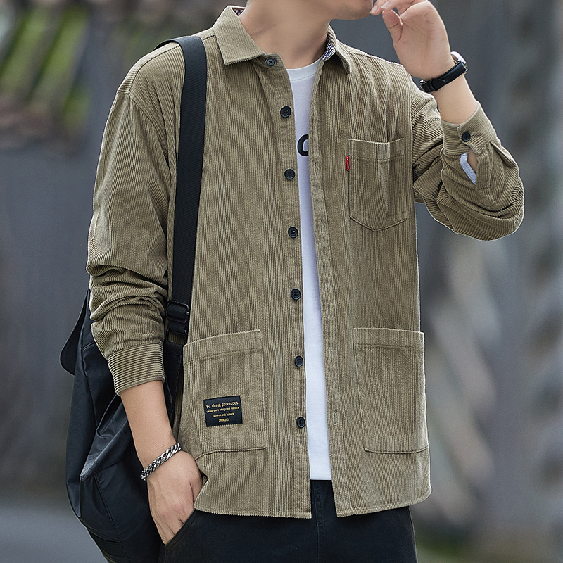 Long-Sleeved Loose Men's Spring and Autumn American-Style Jacket, Men's Casual Thin Corduroy Shirt for Autumn and Winter 2025