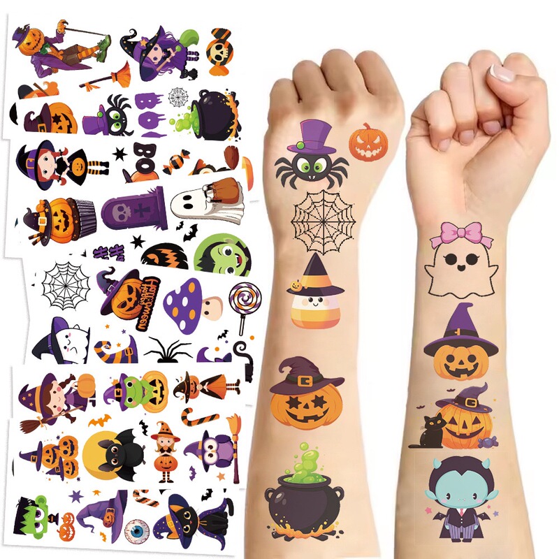 Halloween Cartoon Tattoo Stickers Waterproof Cute Pumpkin Ghost Stickers Party Dress up Children's Temporary Face and Arm Stickers Halloween Cartoon Tattoo Stickers Waterproof Cute Pumpkin Ghost Stickers Party Dress up Children's Temporary Face and Arm Stickers