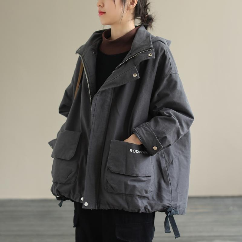 Foreign trade French single women's clearance brand cut label thick hooded cotton clothes women loose large size tooling cotton coat coat