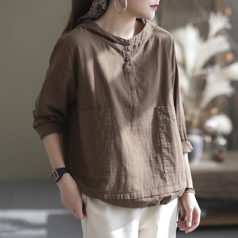 Zimuoqinghe~ Japanese-Style Hooded Shirt for Women, Long-Sleeved, Loose, Casual, Slimming Long-Sleeved T-Shirt Top