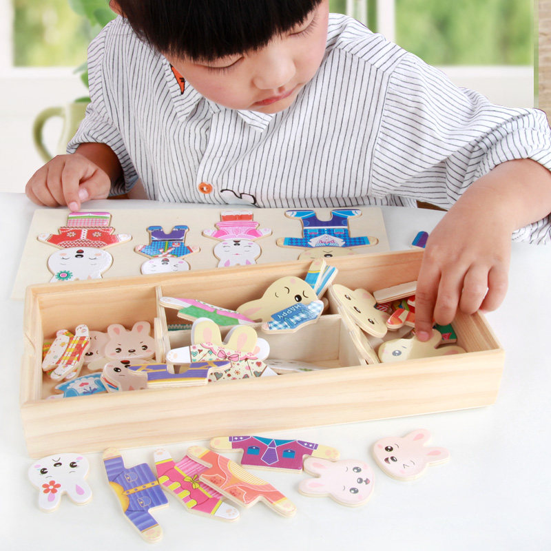 Children's Puzzle Early Teaching Insert Board Toy Small Rabbit Changing Puzzle Game Wooden Toddler 2-3-6-Year-Old Gift Jigsaw