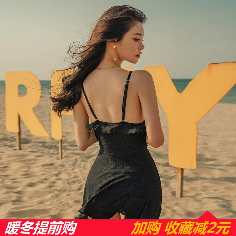 Áo tắm một mảnh màu đen mới của phụ nữ không tay che bụng áo tắm sexy áo tắm đi biển váy áo tắm - Bộ đồ bơi One Piece