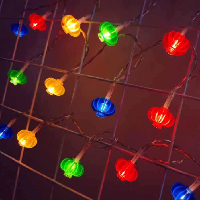 Small lantern hanging glows over New Year's mini-led balcony wedding celebration of green decoration color lights Spring Festival