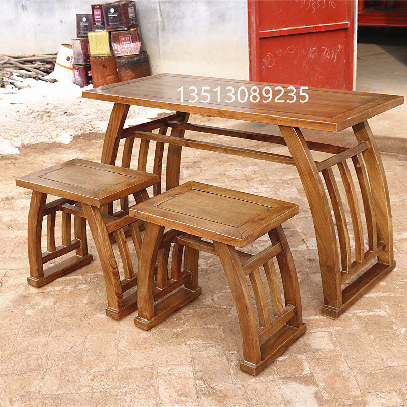National School Desk Solid Wood Country School Training Course Table And Chairs Calligraphy Table Painting And Calligraphy Table Imitation Ancient Painting Case Old Elm Wood Saddle Table