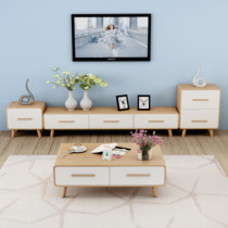 Nordic log color tea table TV cabinet combination set simple modern large and small size living room solid wood environmental protection furniture