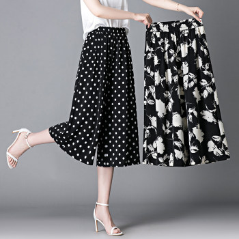 ຜ້າໄຫມກ້ອນ chiffon ແອວສູງຂາກ້ວາງ culottes summer ແບບບາງໆ