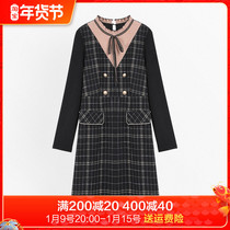 Luxury 2020 winter wear new 2020 Winter new fat mm slim skirt Plaid stitching wooden ear dress