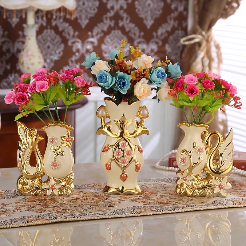 The Vase furnishing articles sitting room dry flower decoration TV ark, ceramic wine Europe type is resided gold - plated knot wedding