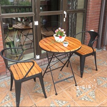 American solid wood Wrought iron dining table and chair combination Cafe milk tea shop Western restaurant Dining table and chair set Leisure table and chair