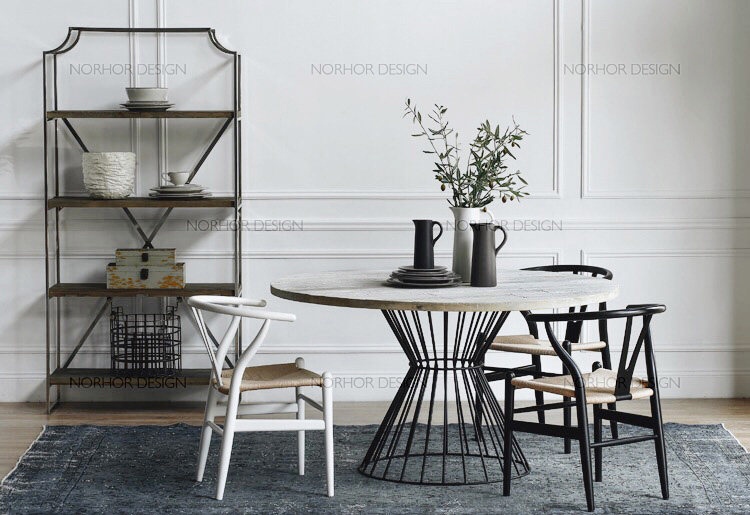 Retro old solid wood wrought iron dining table and chairs hotel large dining table backrest chair cafe milk tea shop outdoor dining table and chairs