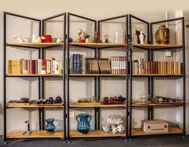 American retro solid wood wrought iron clapboard shelf against the wall bookshelf book shelf shelf collection rack storage shelf