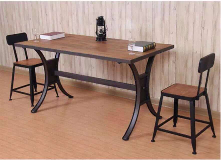Solid wood wrought iron dining table and chair set backrest chair rectangular table cafe milk tea shop hot pot restaurant dining room dining room table and chairs