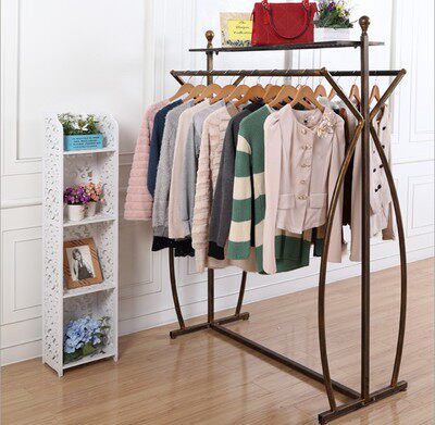 Iron floor-mounted double-pole clothing display rack hanger Nakajima rack clothing store shelf shoe and bag display rack