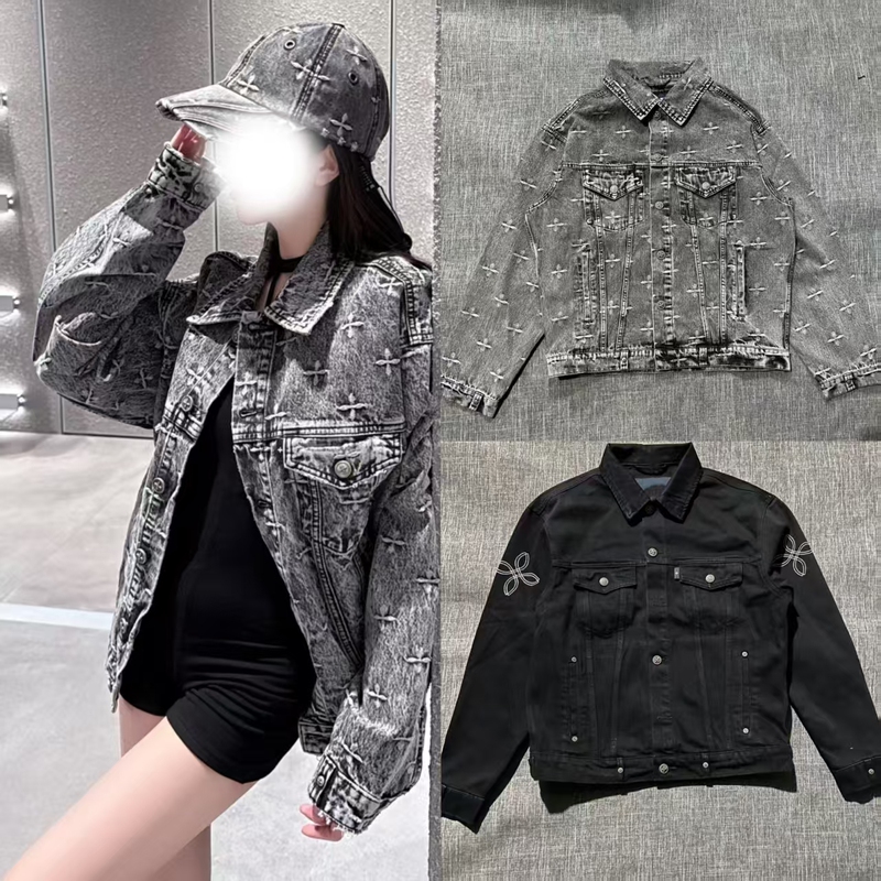 [in Stock] Sk Storm Garden Wide-Fit Denim Jacket Washed Pure Cotton Black Vintage Coat Spring New Arrival