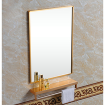 Square bathroom mirror wall-mounted toilet gold aluminum alloy cosmetic mirror with shelf wall-mounted perforated Nordic
