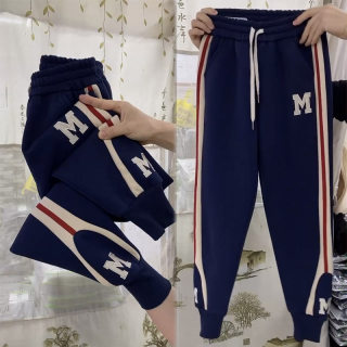 秋冬季新款M标运动裤女洋气显瘦束脚休闲卫裤宽松纯棉刺绣哈伦裤
