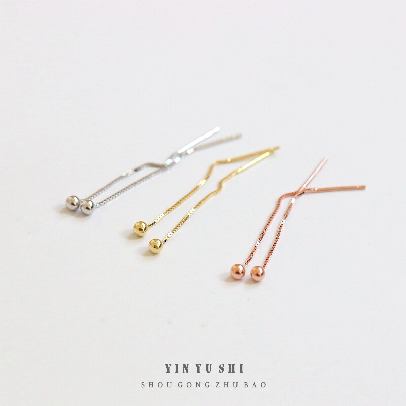 Korean version 925 pure silver plated 14k gold bean bean Jane about length and fine ear necklace female rose gold flow sueared not to fall color