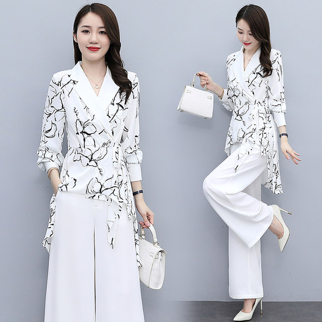 Professional wide-leg pants suit women's spring and autumn 2023 new fashion temperament light mature royal sister style foreign style age-reducing two-piece suit