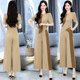 Color-blocking wide-leg pants suit women's thin section 2022 summer new fashion temperament celebrity high waist drape two-piece suit