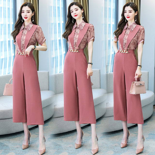 Chiffon wide-leg pants suit women 2022 summer new fashion celebrity temperament professional thin jumpsuit two-piece suit