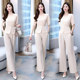 Wide-leg pants suit women's 2022 summer new fashion temperament goddess Fan Yangqi age-reducing high-waisted two-piece suit