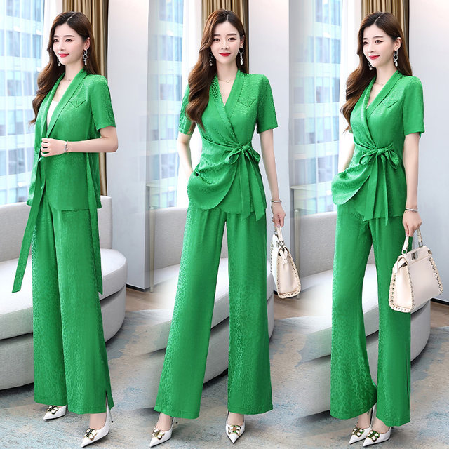 Wide-leg pants suit women's summer 2022 new fashion temperament goddess Fan Yangqi age reduction high-level professional two-piece suit