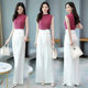 Fashionable wide-leg pants suit women 2022 summer new trendy western style age-reducing slim chiffon skirt pants two-piece trendy