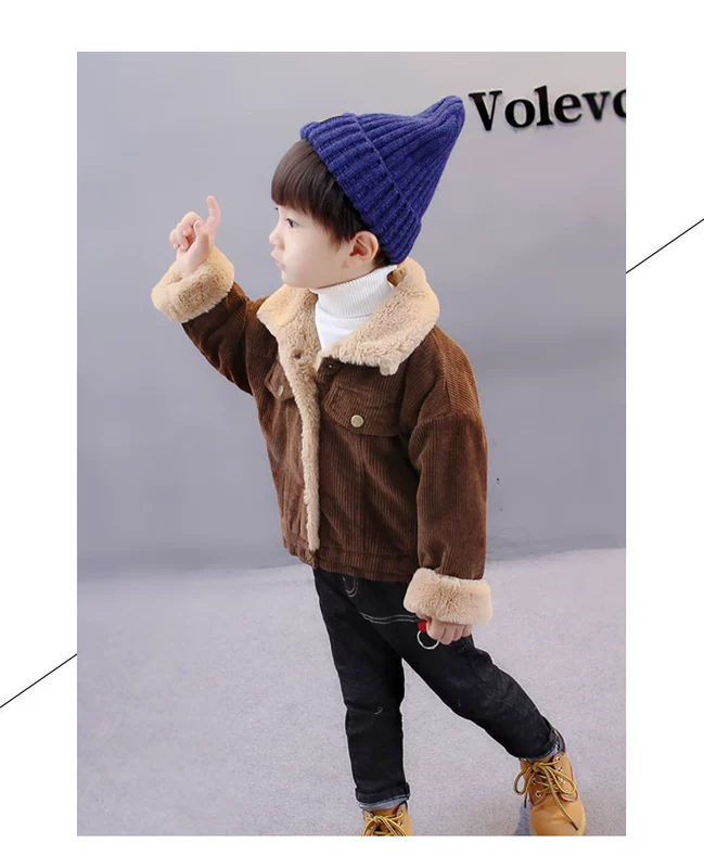 Áo khoác bé trai bằng vải nhung mùa thu đông 1-6 tuổi cho bé quần áo mùa đông nam trẻ em cộng với nhung dày quần áo trẻ em phiên bản Hàn Quốc