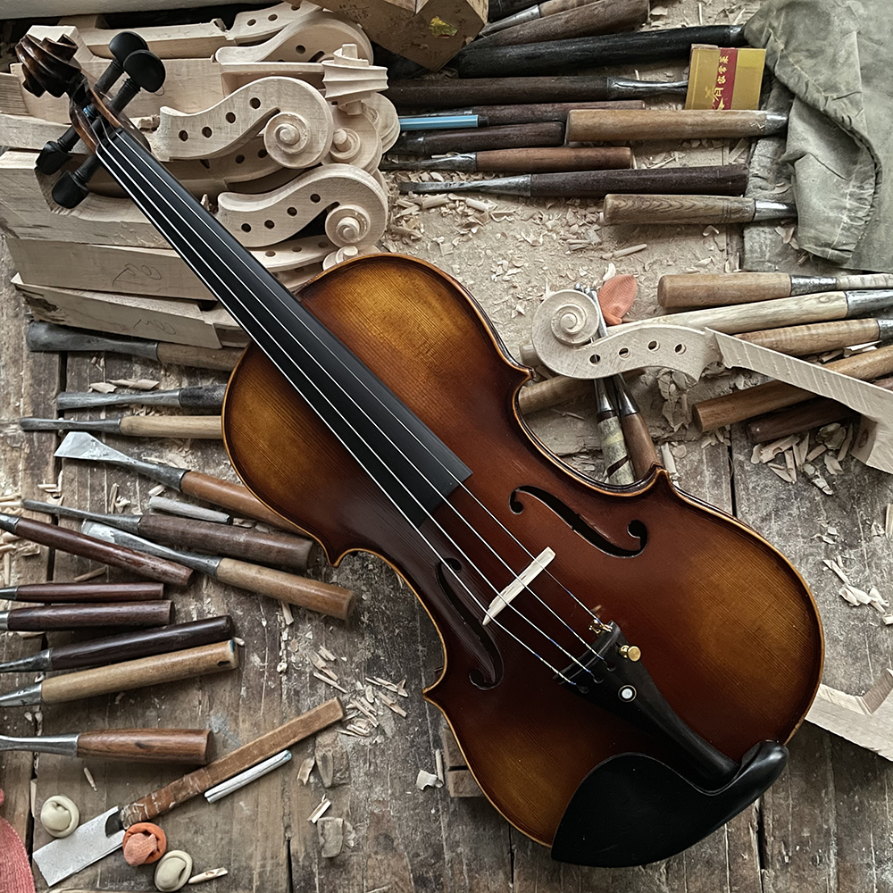YouYue Violin Pure Handmade Solid Wood Playing Professional Grade Exam Beginner Adult Tiger Pattern Instrument Maple