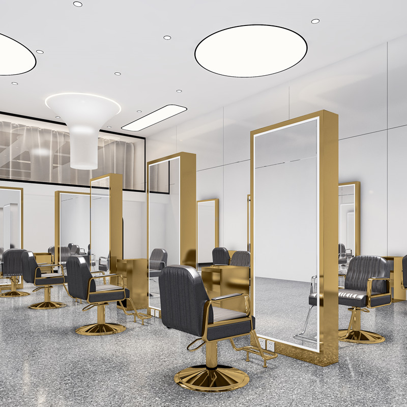 Double-sided floor mirror hair salon dedicated simple light luxury hair salon single-sided stainless steel can be customized logo with light mirror