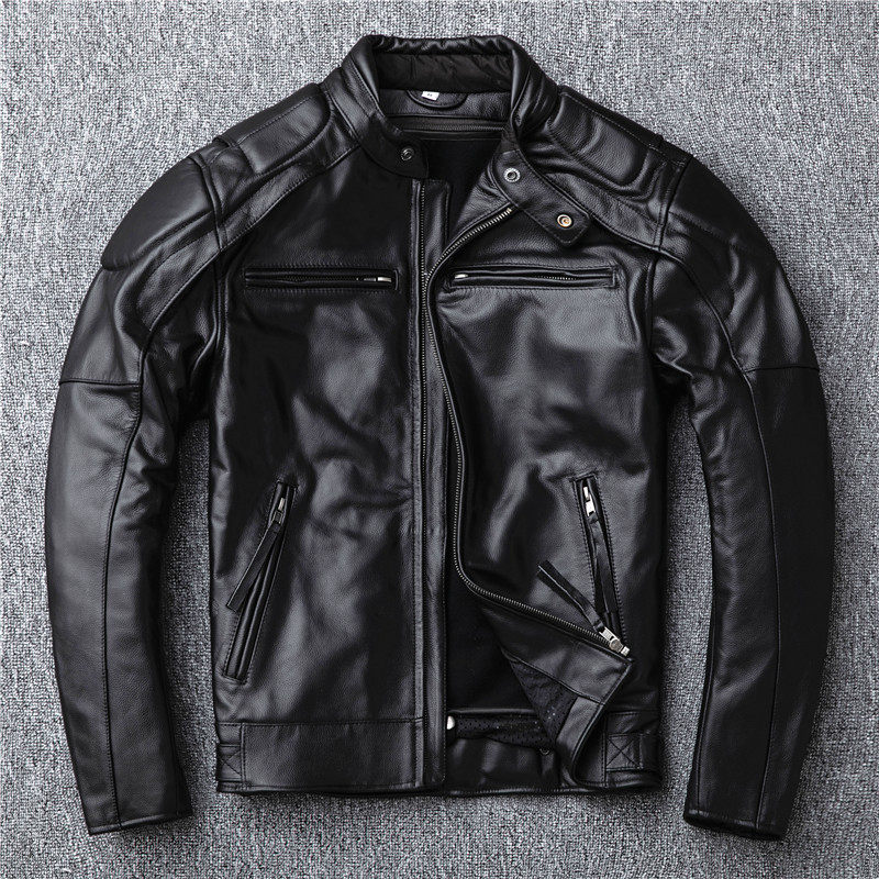 Detachable liner autumn and winter leather leather men's stand collar first layer cowhide motorcycle leather jacket Harley riding suit