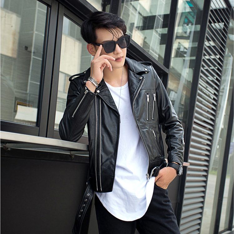 Korean Version of Song Jong-Ki's Leather Jacket, Same Style as the Sun's Descendants, Men's Slim Fit Biker Leather Jacket, Korean Style Coat