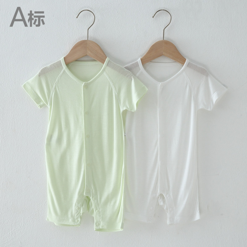 Baby one-piece clothes short-sleeved Tencel Laisere men's and women's baby summer clothes rompers thin section newborn pajamas summer