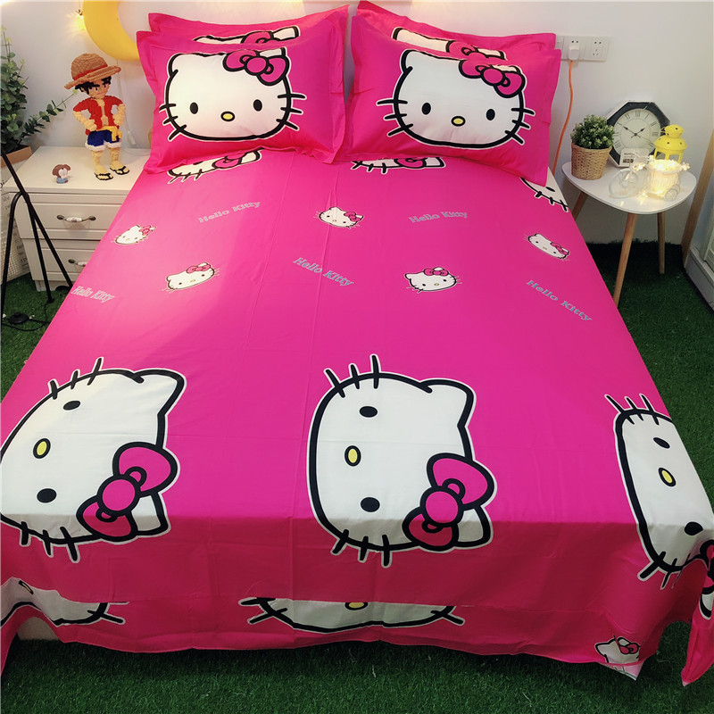 Phim hoạt hình Hello Kitty Cat Cotton Bộ bốn bé trai và bé gái Công chúa Gió bông 1.2 Giường Ba bộ 4 miếng bộ drap giường 1m6