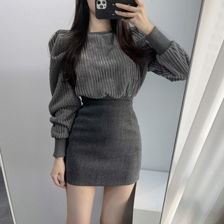 灰色半身裙女秋冬高腰紧身百搭毛呢包臀裙性感包裙一步裙黑色短裙