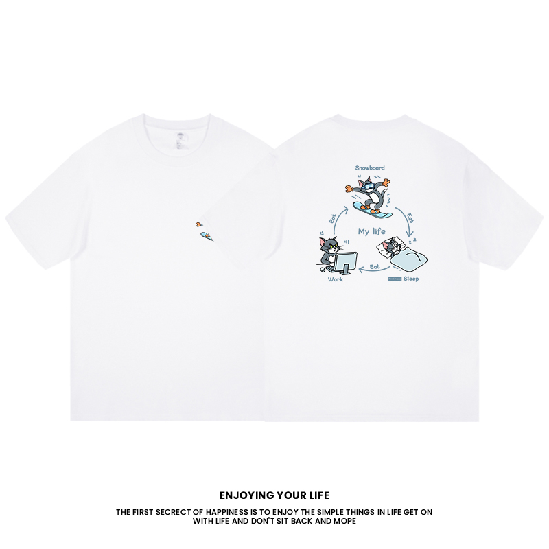 【Snowboarding Tom + Jerry】Pure Cotton Sports Fun Cartoon Short-Sleeve T-Shirt Couple Half-Sleeve