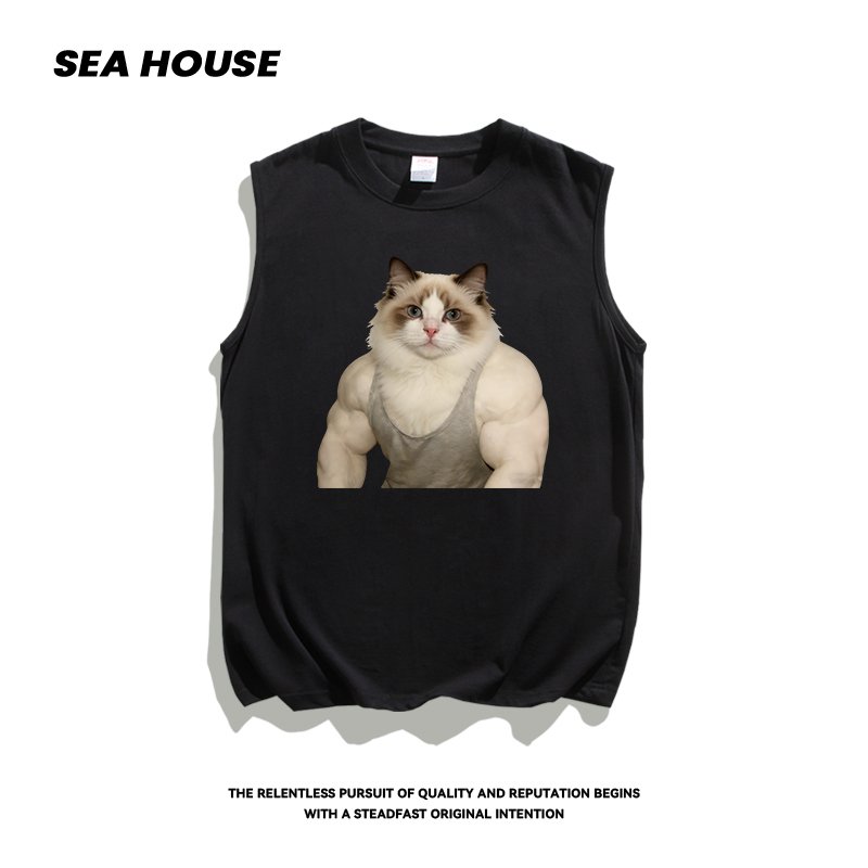 【Muscle Ragdoll Cat】Sports and Fitness Pure Cotton Vest Loose Sleeveless T-Shirt 【Muscle Ragdoll Cat】Sports and Fitness Pure Cotton Vest Loose Sleeveless T-Shirt