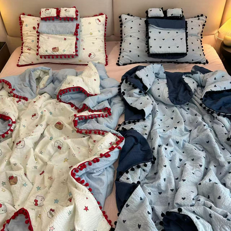 Soft and Cuddly Fur Balls! Puff Yarn Skin-Friendly Summer Quilt Set of Four, Air-Conditioning Quilt, Machine Washable and Won'T Lose Shape Soft and Cuddly Fur Balls! Puff Yarn Skin-Friendly Summer Quilt Set of Four, Air-Conditioning Quilt, Machine Washable and Won'T Lose Shape