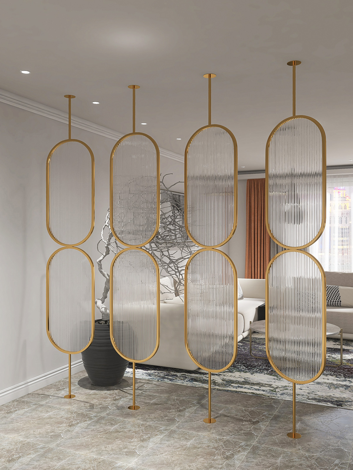 paulushomie Light luxury rotatable hanging screen Changhong glass partition semi-obscured living room entrance feng shui screen