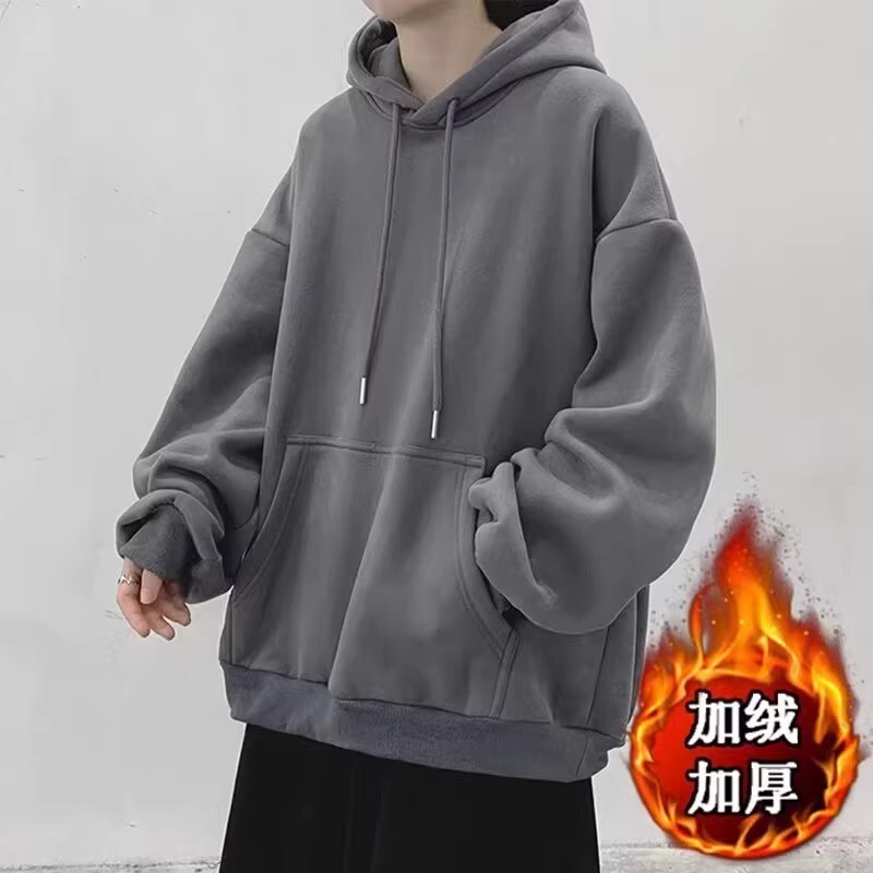 Hooded Sweatshirt for Men 2024 New Autumn and Winter Solid Color Hoodie Men's Top American High Street Style Loose Cool Jacket