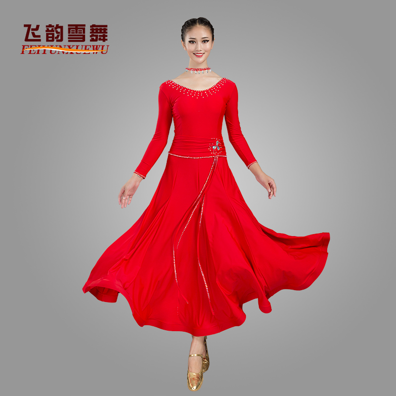 Flying Rhymes Snow Dance New Morden Dance Foreign Dress Adult Waltz Big Swing to Serve National Standard Dance Practice 076